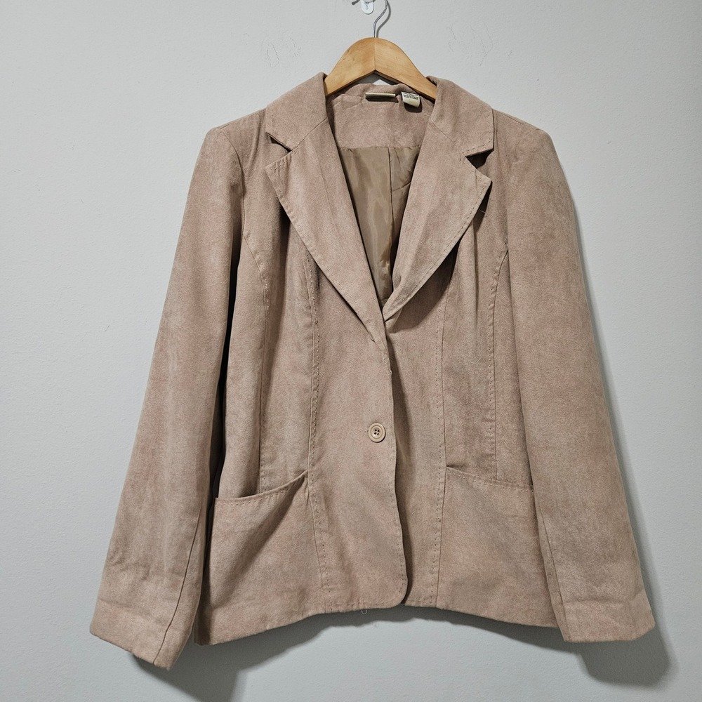 Kim Rogers Womens Tan Faux Suede Blazer Jacket Beige Single‎ Button Size Large